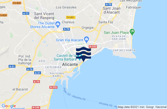 Mappa delle Getijden in Playa del Cocó, Spain