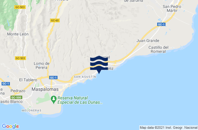 Mappa delle Getijden in Playa del Águila, Spain