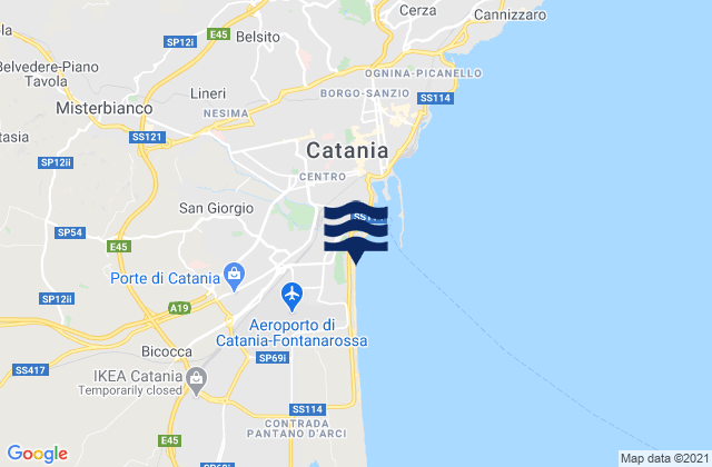 Mappa delle Getijden in Playa di Catania, Italy