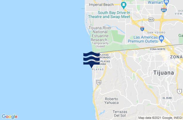Mappa delle Getijden in Playas de Tijuana, Mexico