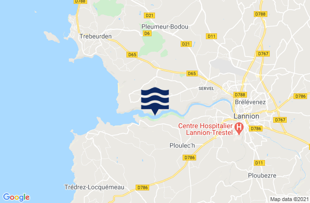Mappa delle Getijden in Ploubezre, France