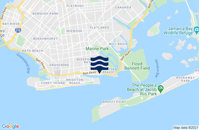 Mappa delle Getijden in Plum Beach Brooklyn, United States