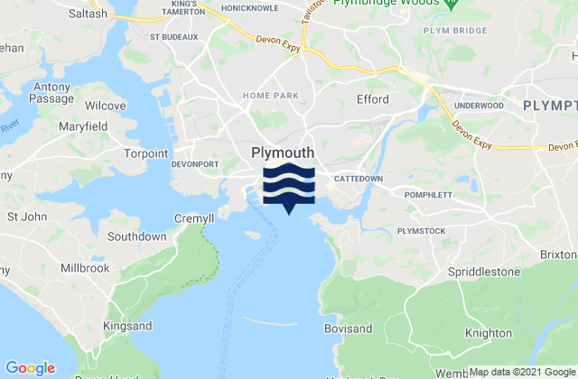 Mappa delle Getijden in Plymouth Hoe (East) Beach, United Kingdom