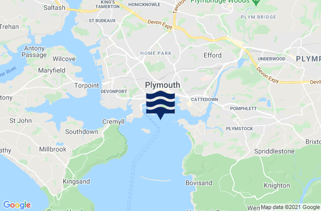 Mappa delle Getijden in Plymouth Hoe (West) Beach, United Kingdom