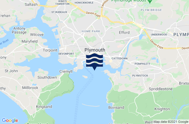 Mappa delle Getijden in Plymouth, United Kingdom