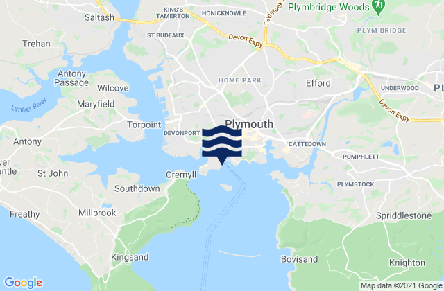 Mappa delle Getijden in Plymouth Port, United Kingdom