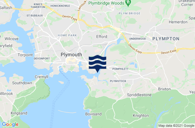 Mappa delle Getijden in Plympton, United Kingdom