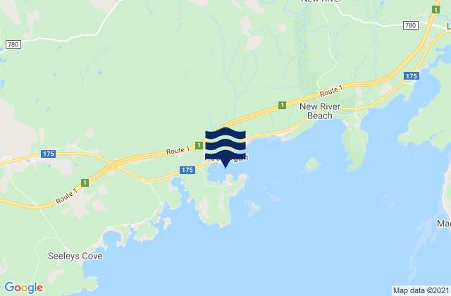 Mappa delle Getijden in Pocologan Harbour, Canada