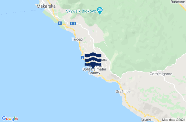 Mappa delle Getijden in Podgora, Croatia