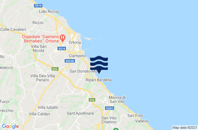 Mappa delle Getijden in Poggiofiorito, Italy