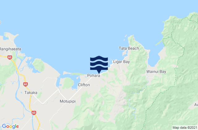 Mappa delle Getijden in Pohara Beach, New Zealand
