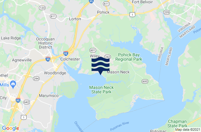 Mappa delle Getijden in Pohick Bay, United States