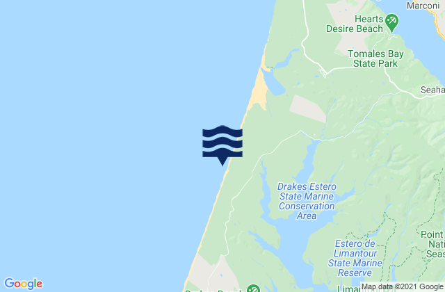Mappa delle Getijden in Point Reyes Beach, United States