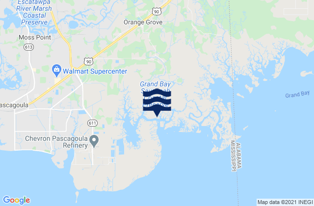 Mappa delle Getijden in Point of Pines (Bayou Cumbest), United States