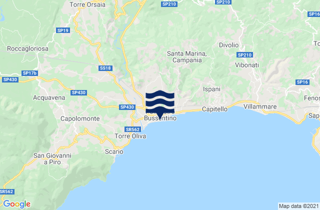Mappa delle Getijden in Policastro Bussentino, Italy