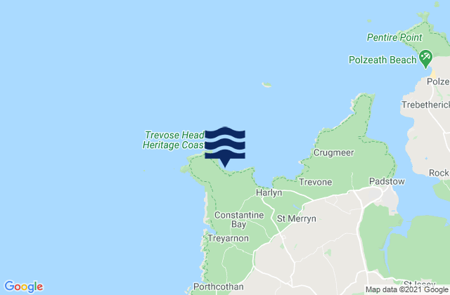 Mappa delle Getijden in Polventon or Mother Iveys Bay Beach, United Kingdom