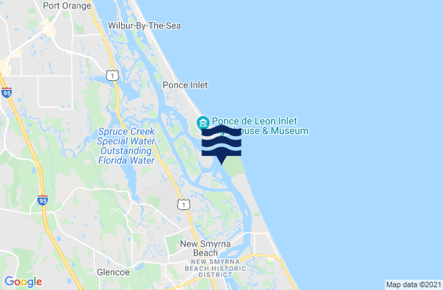 Mappa delle Getijden in Ponce De Leon Inlet South, United States
