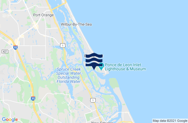 Mappa delle Getijden in Ponce Inlet (Halifax River), United States