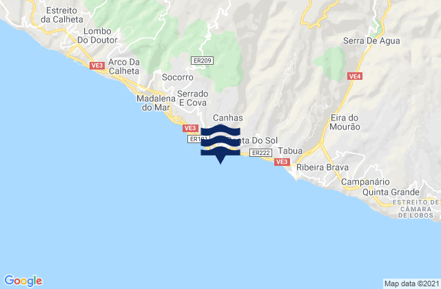 Mappa delle Getijden in Ponta do Sol, Portugal