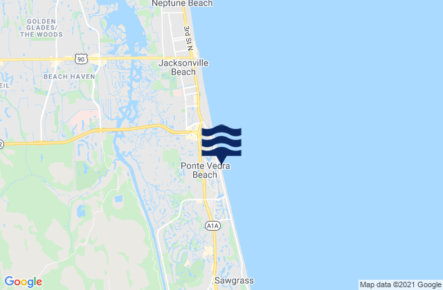Mappa delle Getijden in Ponte Vedra Beach, United States