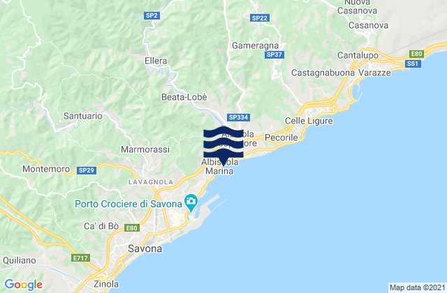 Mappa delle Getijden in Pontinvrea, Italy
