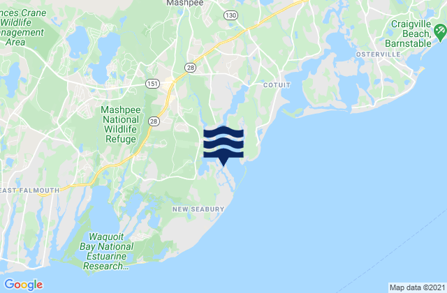 Mappa delle Getijden in Poponesset Island (Poponesset Bay), United States