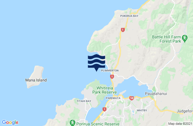 Mappa delle Getijden in Porirua Harbour, New Zealand