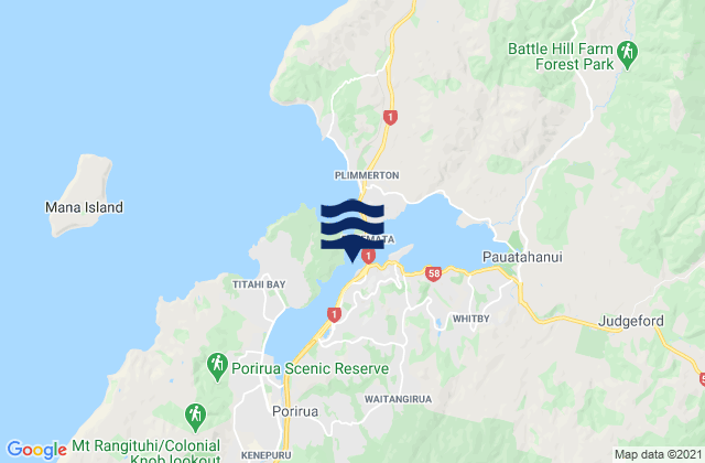 Mappa delle Getijden in Porirua Harbour, New Zealand