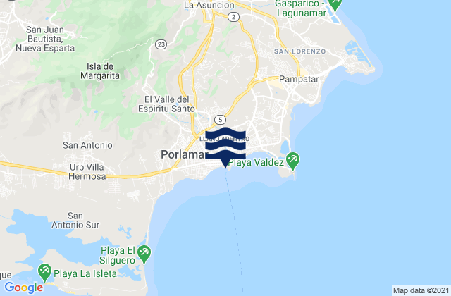 Mappa delle Getijden in Porlamar Isla de Margarita, Venezuela