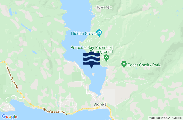 Mappa delle Getijden in Porpoise Bay, Canada