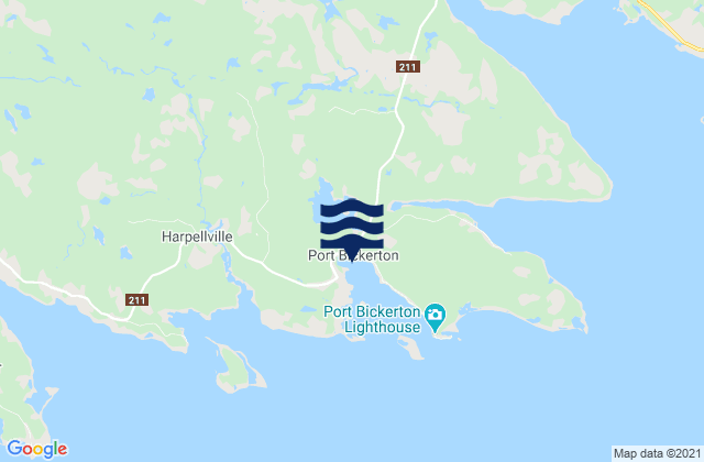 Mappa delle Getijden in Port Bickerton, Canada