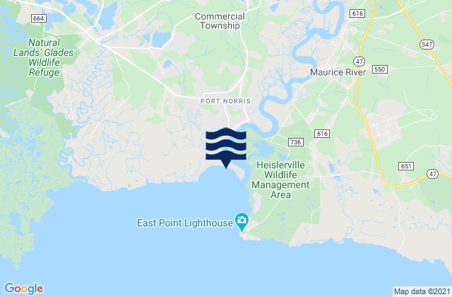 Mappa delle Getijden in Port Elizabeth (Manumuskin River), United States
