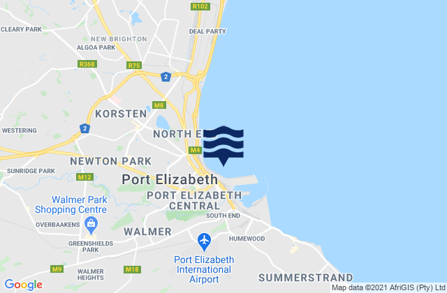 Mappa delle Getijden in Port Elizabeth, South Africa