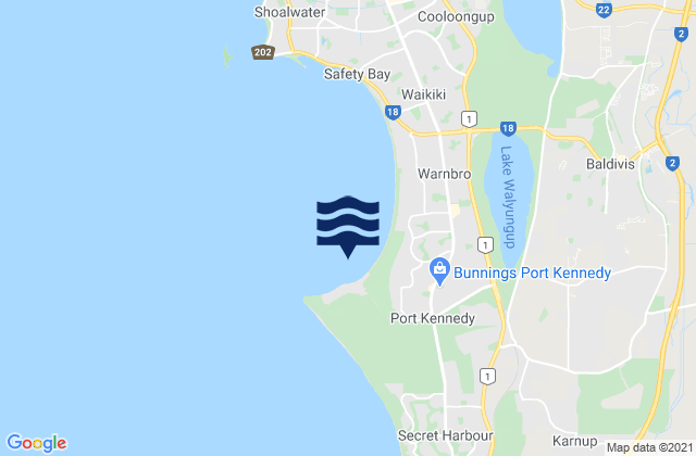 Mappa delle Getijden in Port Kennedy, Australia