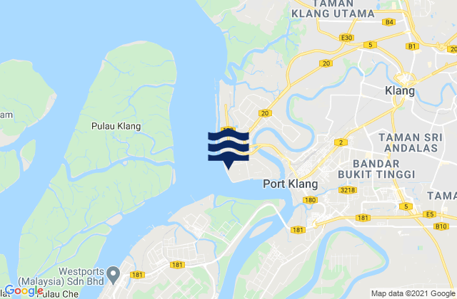 Mappa delle Getijden in Port Klang, Malaysia