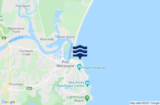 Mappa delle Getijden in Port Macquarie-Town Beach, Australia