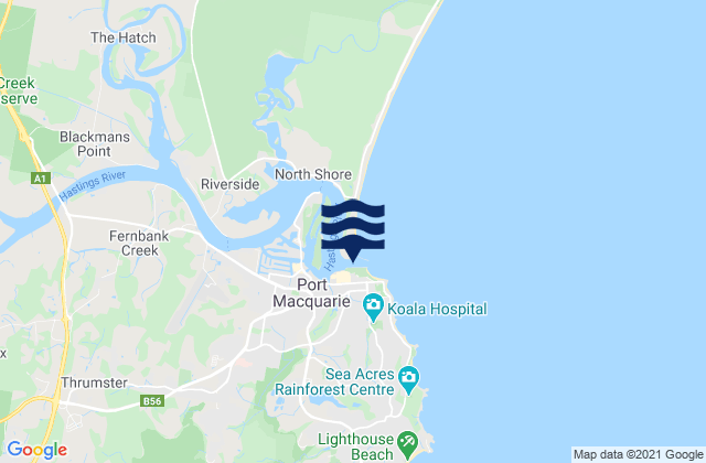 Mappa delle Getijden in Port Macquarie, Australia