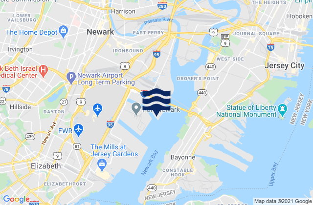 Mappa delle Getijden in Port Newark Terminal, United States