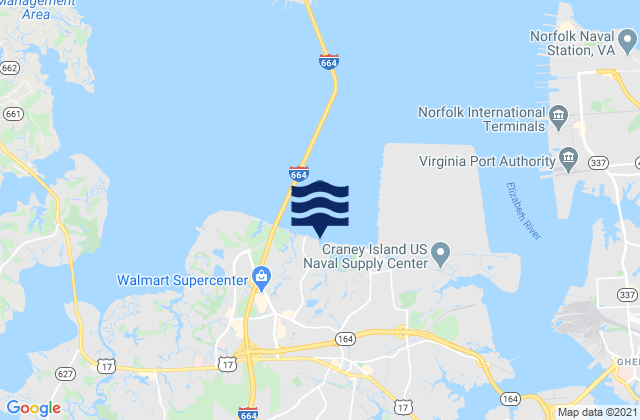 Mappa delle Getijden in Port Norfolk, Western Branch, United States