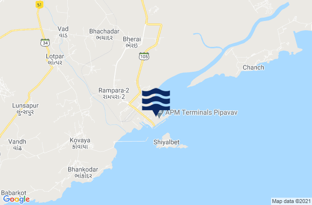 Mappa delle Getijden in Port Pipavav, India