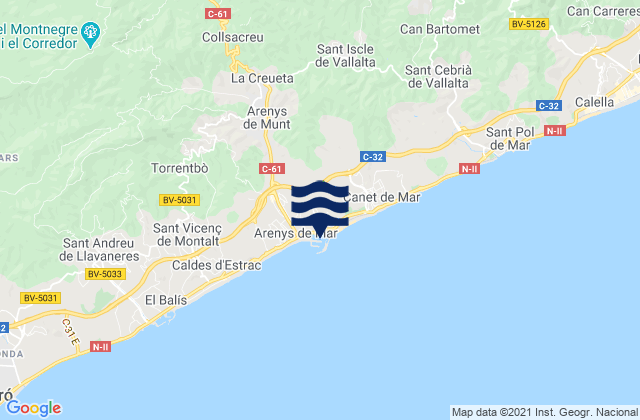 Mappa delle Getijden in Port d'Arenys, Spain