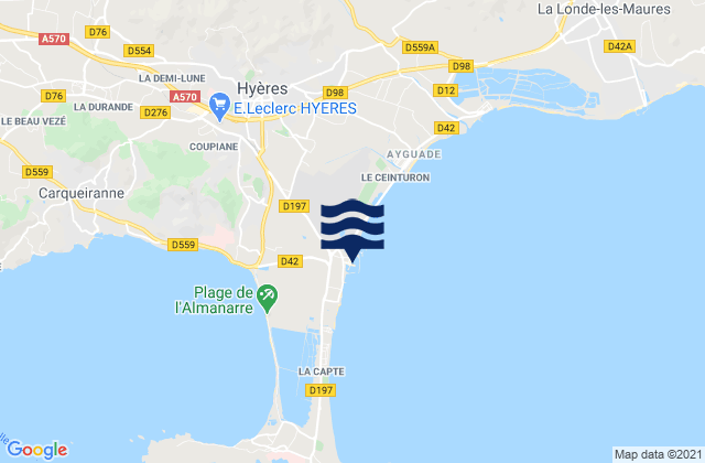 Mappa delle Getijden in Port de Hyères (St Pierre), France