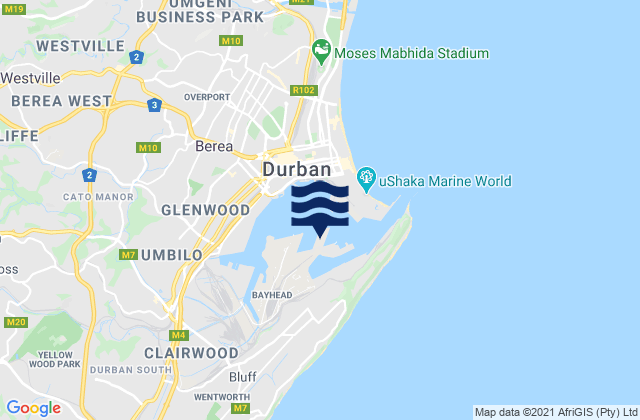 Mappa delle Getijden in Port of Durban, South Africa