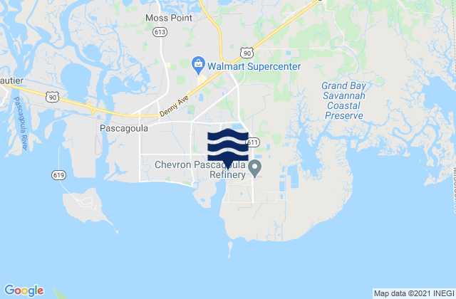Mappa delle Getijden in Port of Pascagoula Dock E, United States
