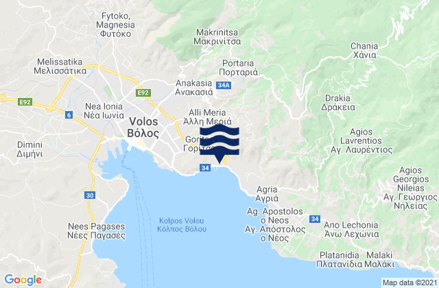 Mappa delle Getijden in Portariá, Greece