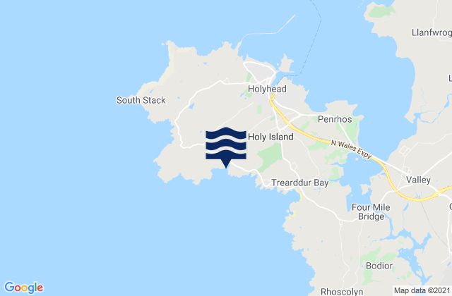 Mappa delle Getijden in Porth Dafarch Beach, United Kingdom
