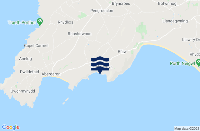Mappa delle Getijden in Porth Ysgo Beach, United Kingdom