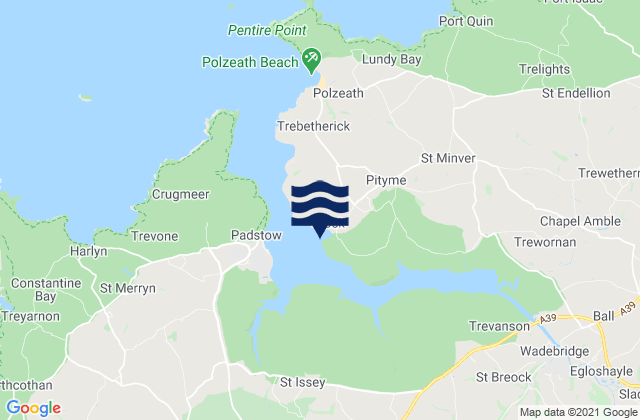 Mappa delle Getijden in Porthilly Cove (Rock) Beach, United Kingdom