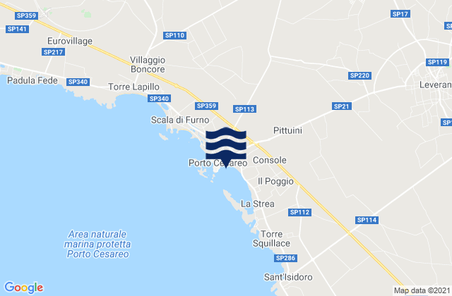 Mappa delle Getijden in Porto Cesareo, Italy