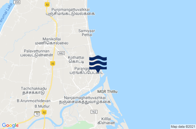 Mappa delle Getijden in Porto Novo, India